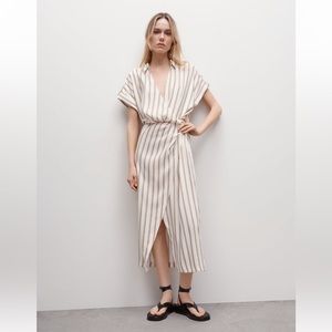ZARA STRIPED DRAPED DRESS COLOR ECRU - REF. 2415/247